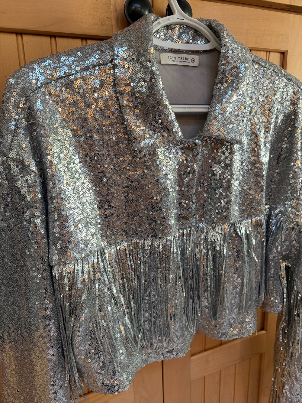 12th tribe Silver Sequin Fringe Jacket - Picture 5 of 6